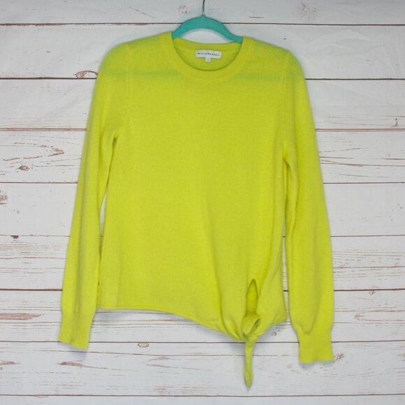 White + Warren Yellow 100% Cashmere Front Tie Sweater Small Crewneck - Picture 2 of 8